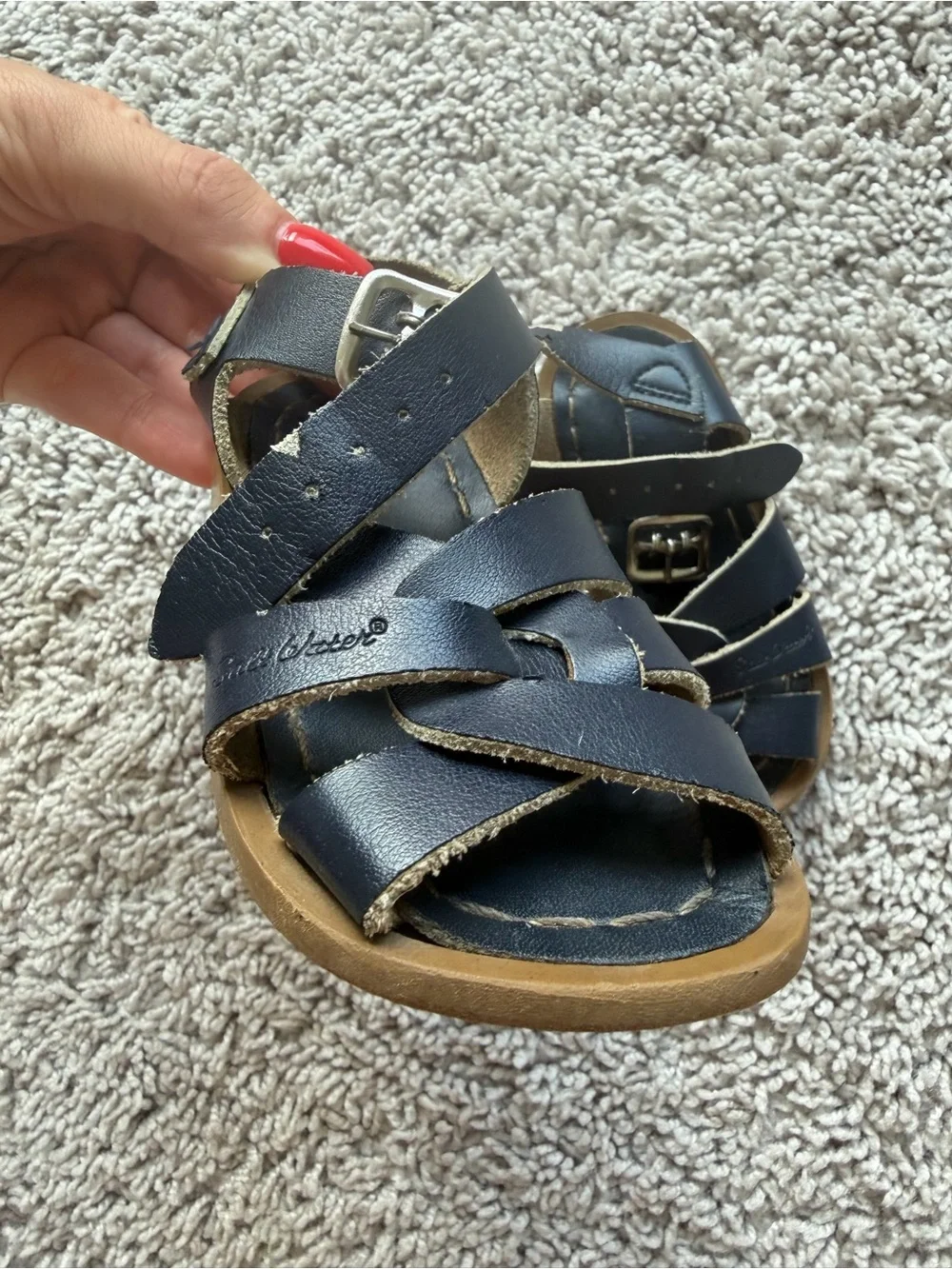 Salt Water Sandals by Hoy Navy Leather Strappy Kids Sandals